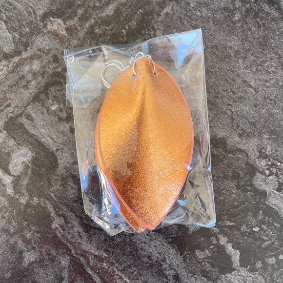 Handcrafted Leaf-Shaped Faux Leather Copper Colored Earrings - Picture 6 of 6